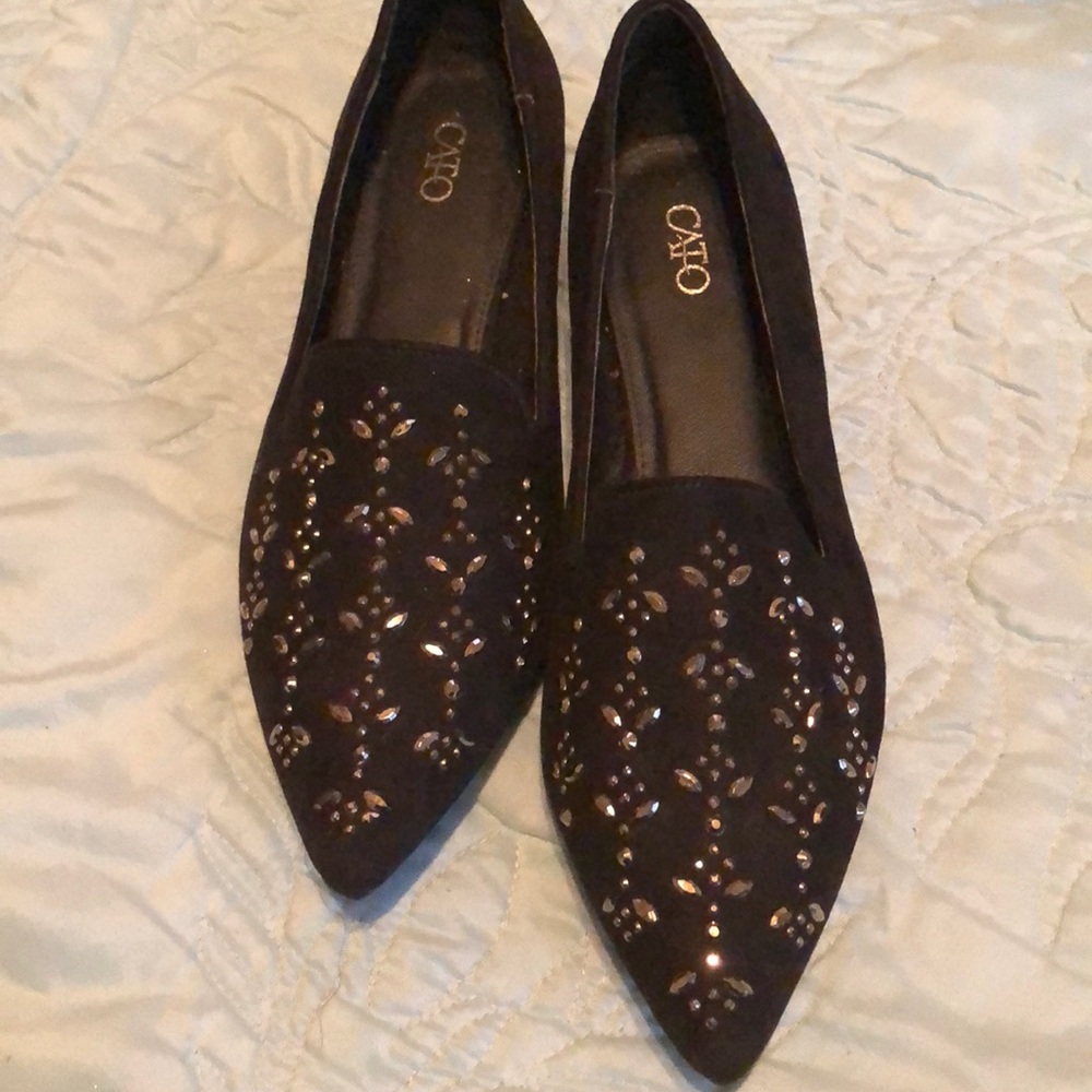Black flats with rhinestone details